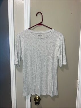 Nine West Light Heather Gray Ribbed Short Sleeve Top